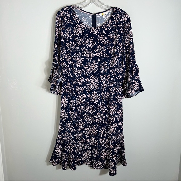 Boden 3/4 Sleeve Shift Dress-Ruffle Sleeves & Hem-Blue Pink Floral-Size 8 - Picture 1 of 9
